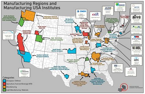 map of the United States with various industries represented